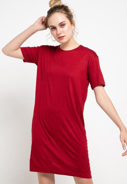 TDLA LTF03 long dress kaos t shirt wanita oversize polos maroon