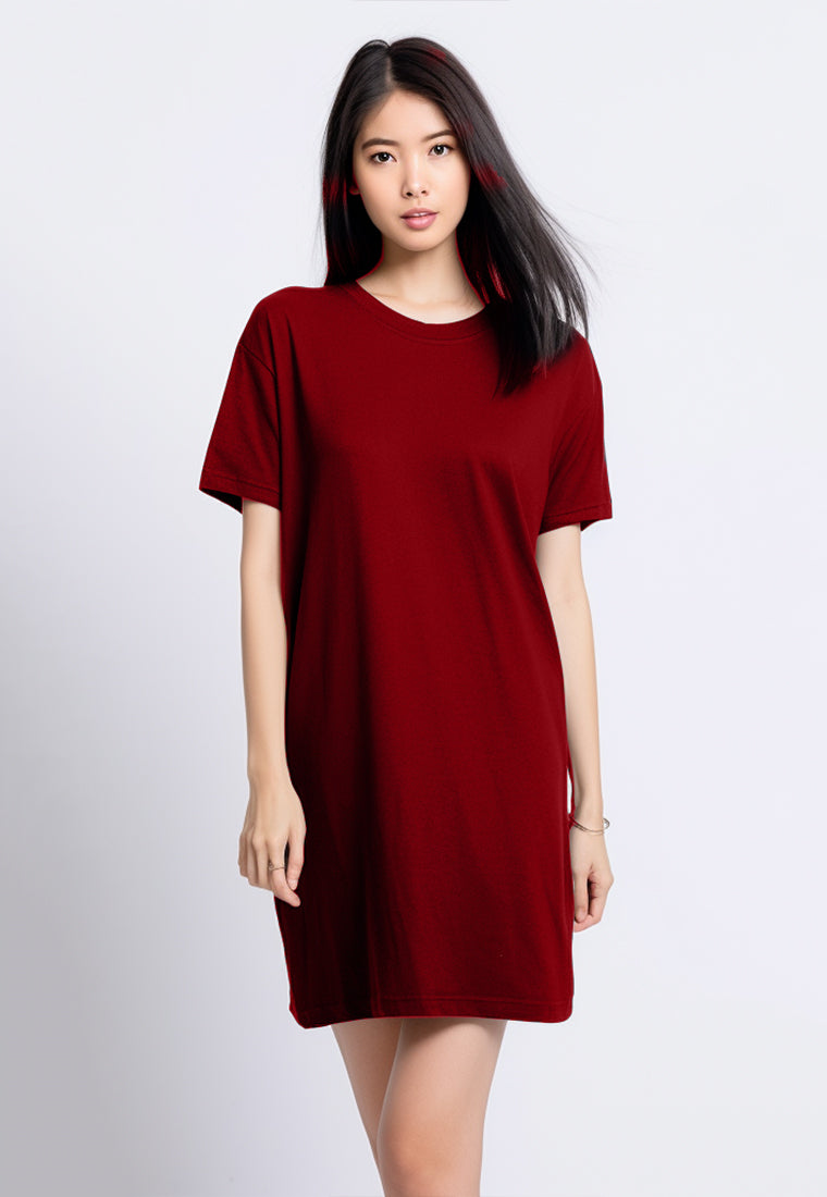 TDLA LTF03 long dress kaos t shirt wanita oversize polos maroon