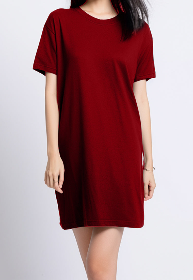 TDLA LTF03 long dress kaos t shirt wanita oversize polos maroon