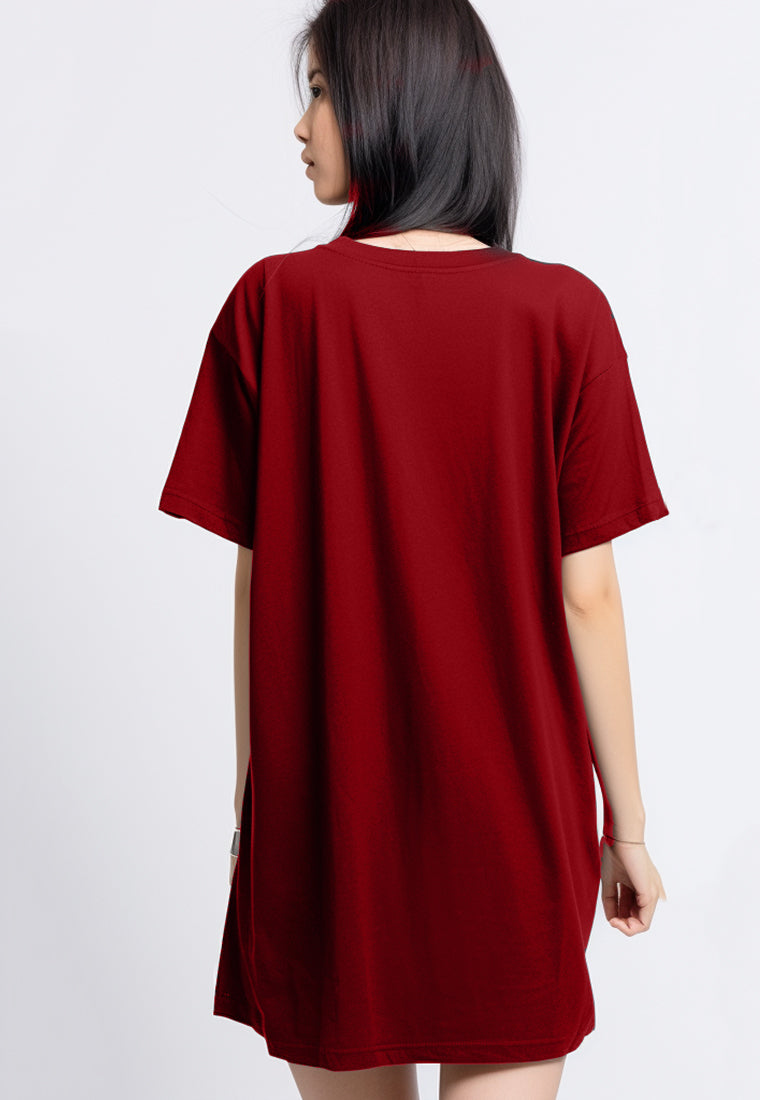 TDLA LTF03 long dress kaos t shirt wanita oversize polos maroon