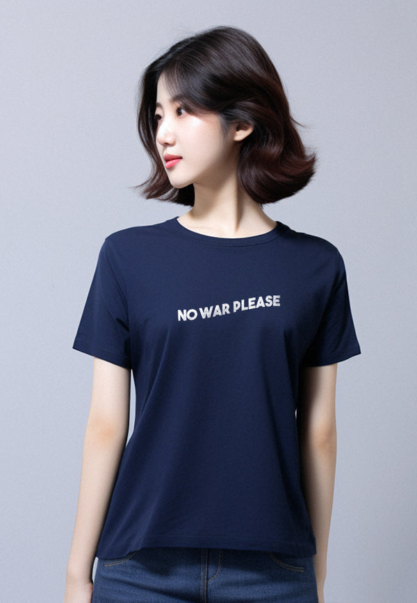 LTF34 kaos wanita lengan pendek slim fit "no war please" instacool navy