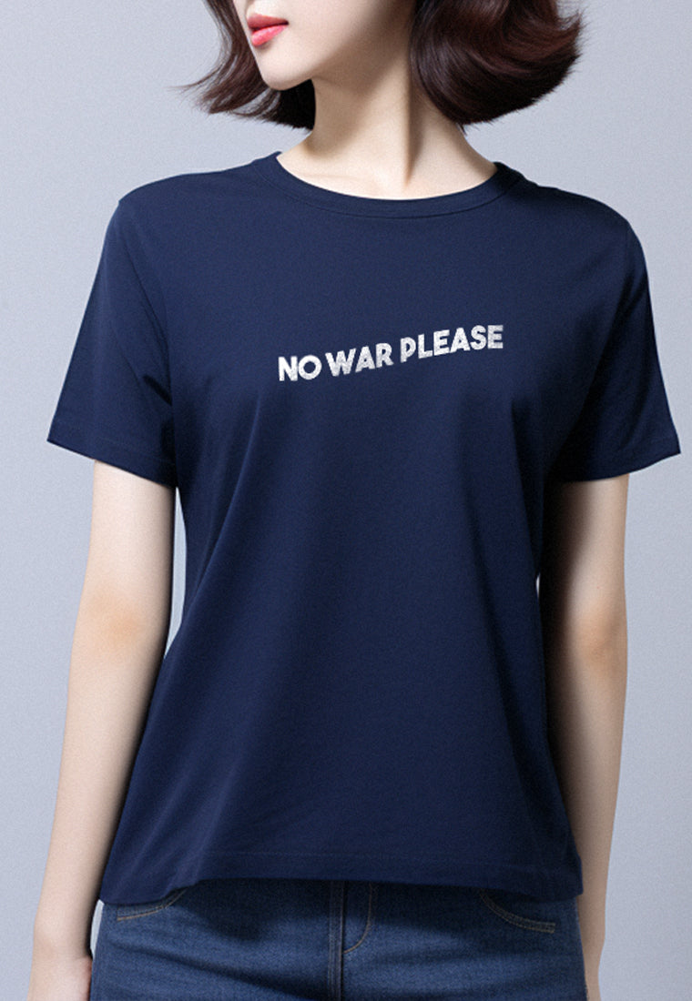 LTF34 kaos wanita lengan pendek slim fit "no war please" instacool navy