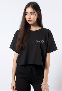 LTF41 oversize crop top kaos wanita instacool OLC "thrdy copic" hitam