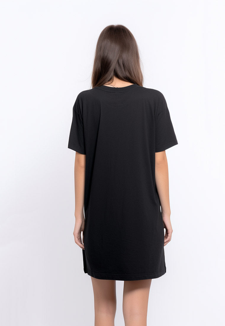 LTF45 long loose dress daster kaos wanita casual instacool LD "katakana outline arc" hitam