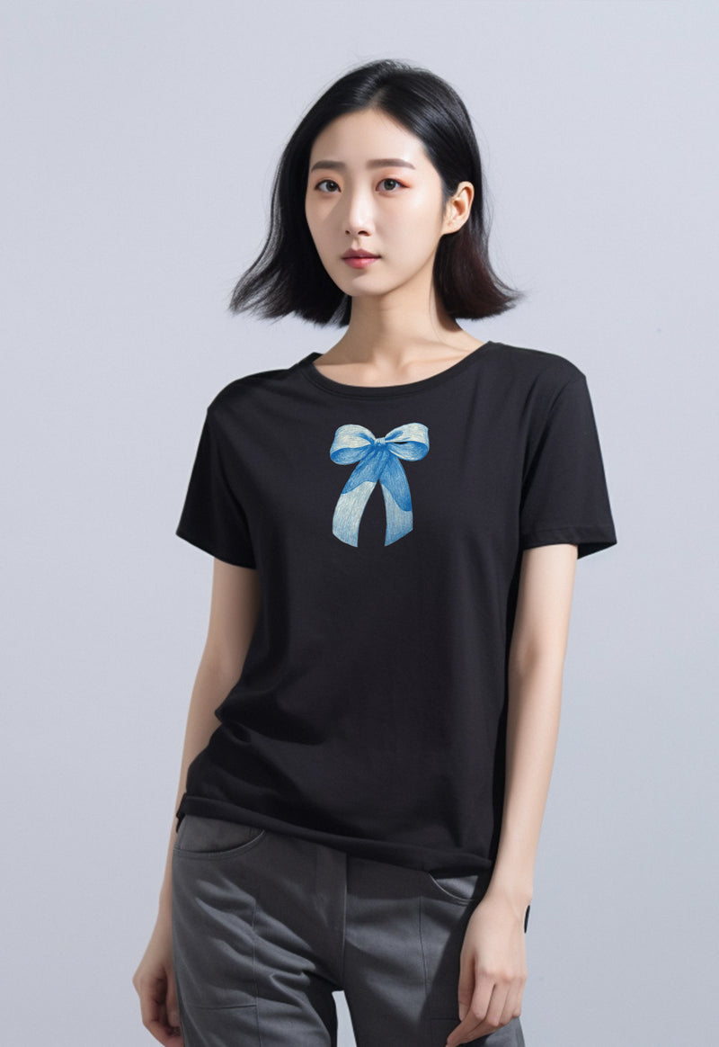 LTF61 Kaos Tangan Pendek Slim Fit Wanita bahan Instacool "blue ribbon" hitam