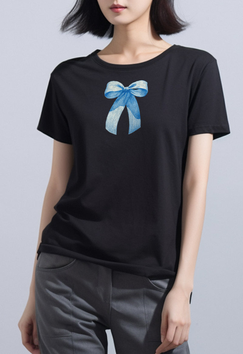 LTF61 Kaos Tangan Pendek Slim Fit Wanita bahan Instacool "blue ribbon" hitam