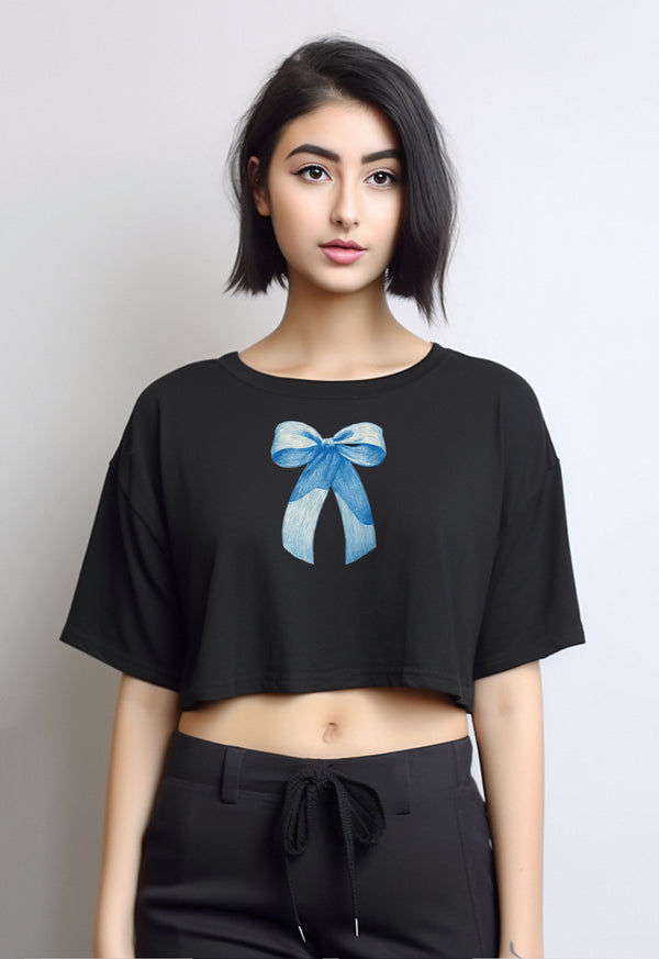 LTF62 Kaos Crop Oversize Ladies Instacool OLC "blue ribbon" hitam