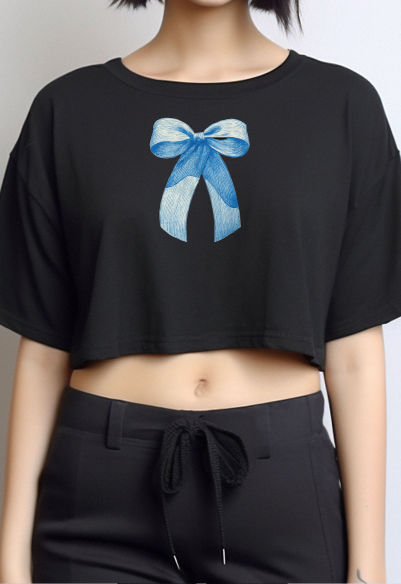 LTF62 Kaos Crop Oversize Ladies Instacool OLC "blue ribbon" hitam