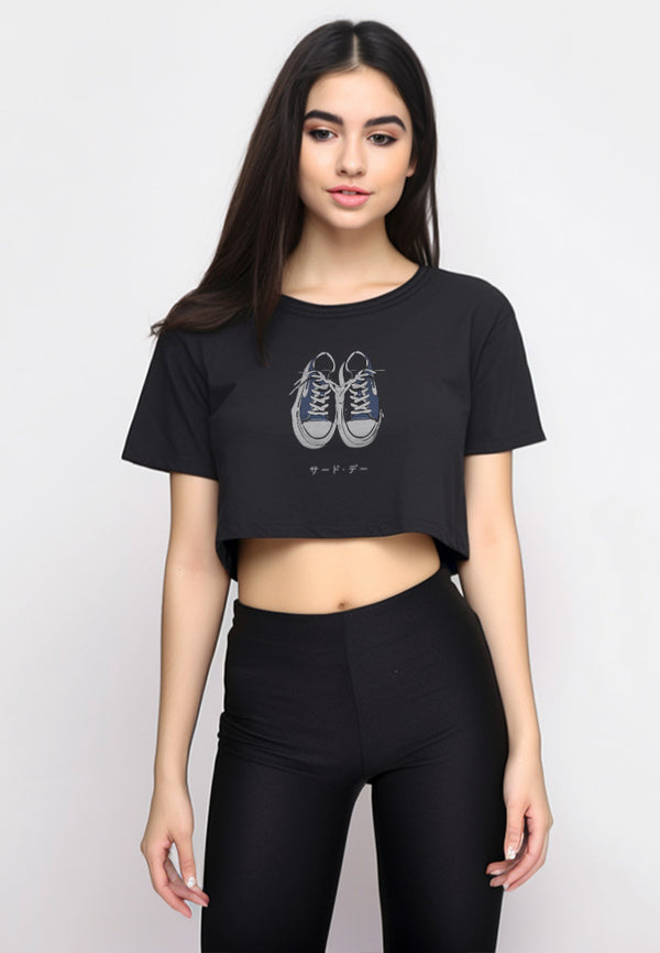 LTF67 kaos crop oversize wanita OLC gambar sepatu instacool ss "sneakers katakana" hitam