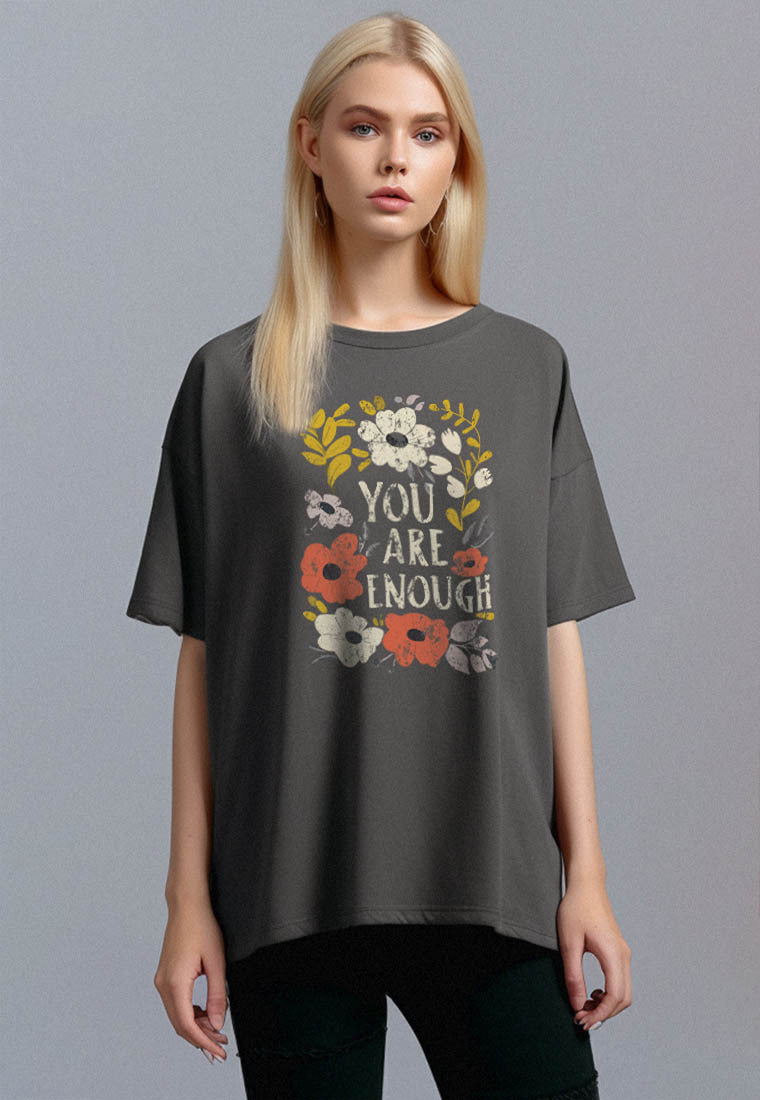 LTF70 Kaos Boyfriend Oversize Wanita Abu Tua Washed Effect "you are enough" instacool abu tua