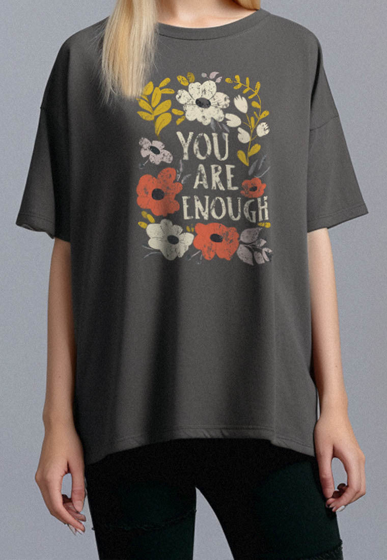 LTF70 Kaos Boyfriend Oversize Wanita Abu Tua Washed Effect "you are enough" instacool abu tua