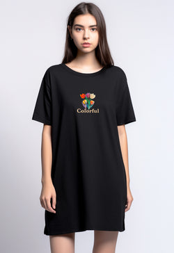 LTF73 Kaos Dress Ld Wanita Gambar Bunga "colorful tulip" hitam