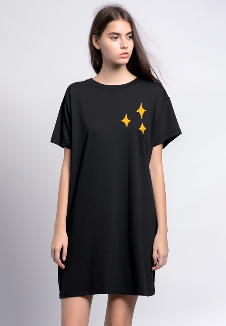 LTF77 Kaos gambar bintang Dress Long T Shirt Instacool LD "yellow sparkle" hitam