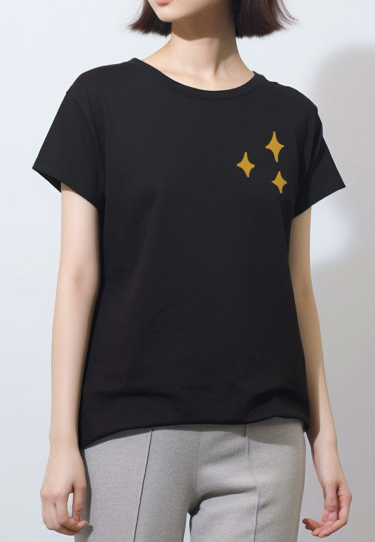 LTF78 Kaos Gambar Bintang Slim Fit Instacool Wanita "yellow sparkle" hitam