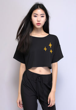 LTF79 Kaos Crop Top Oversize Wanita Instacool "yellow sparkle" hitam