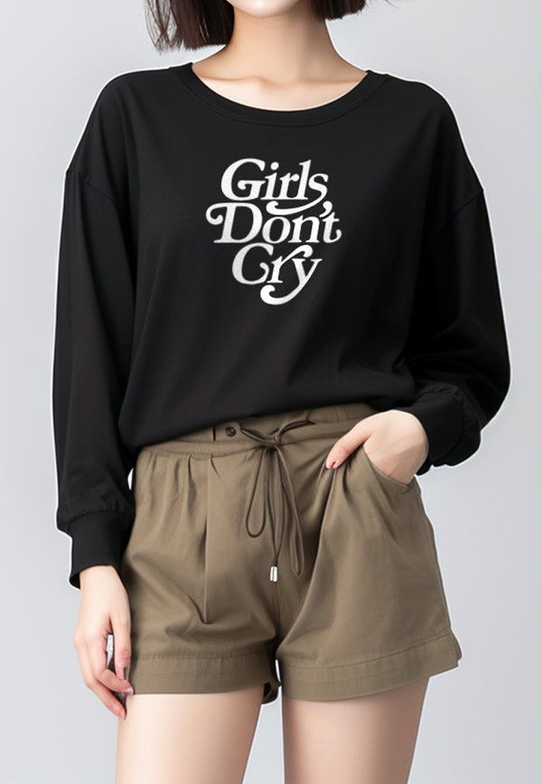 LTF80 Kaos Wanita Lengan Panjang Oversize LV Instacool "Girls Don't Cry" hitam