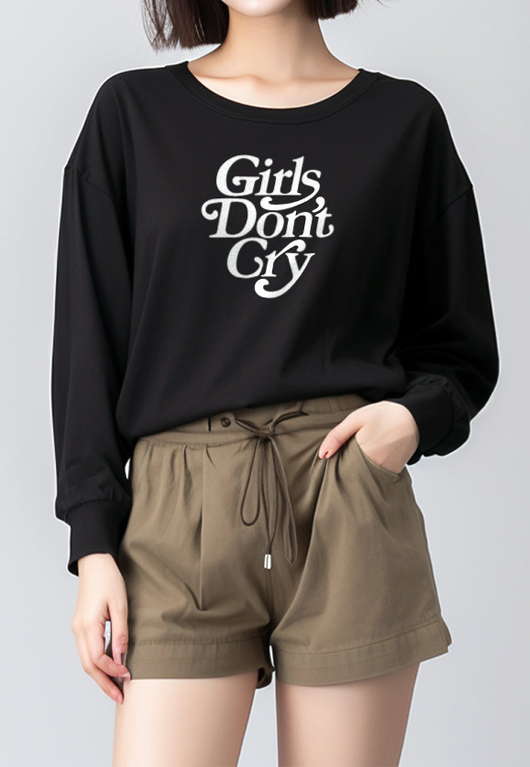 LTF80 Kaos Wanita Lengan Panjang Oversize LV Instacool "Girls Don't Cry" hitam