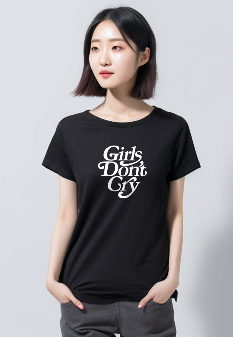 LTF81 Kaos Wanita Lengan Pendek Slim Fit Instacool sslds "Girls Don't Cry" hitam