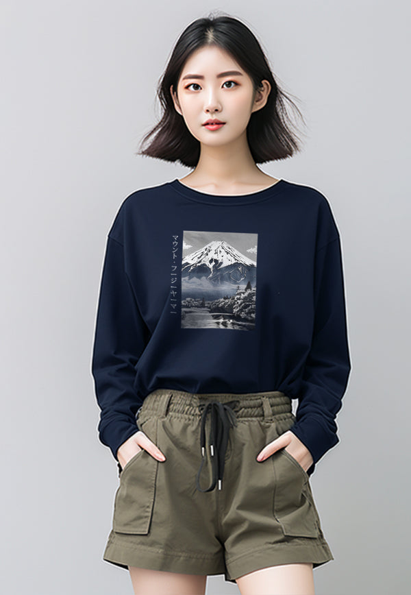 LTG01 Kaos Wanita Gambar Gunung Lengan Panjang Adem "mount fuji" navy