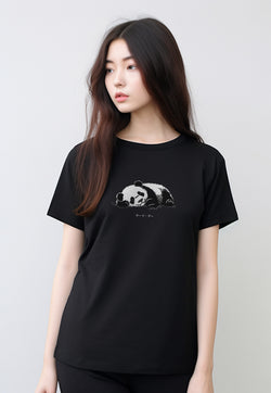 LTG04 Kaos Wanita Gambar Panda Lengan Pendek Adem Instacool ss lds "panda katakana" hitam