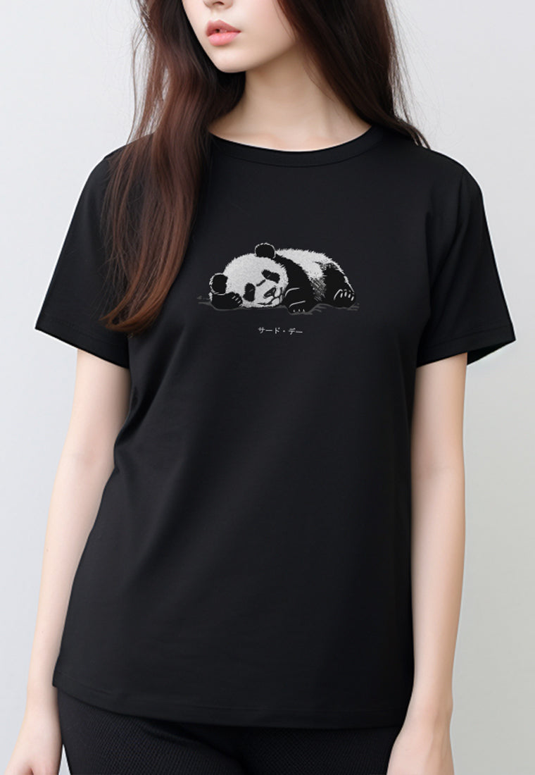 LTG04 Kaos Wanita Gambar Panda Lengan Pendek Adem Instacool ss lds "panda katakana" hitam