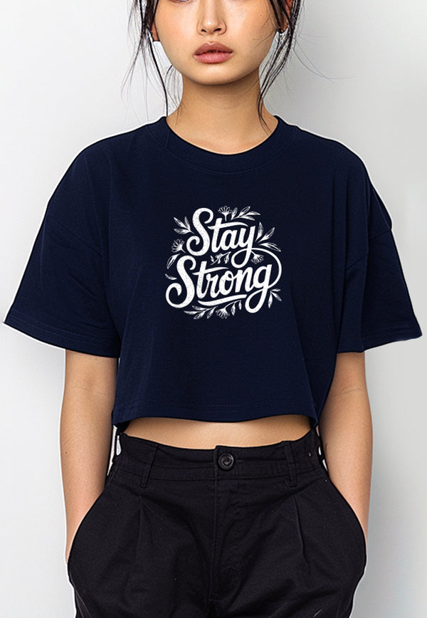 LTG12 Kaos Crop Oversize Navy Wanita OLC Instacool "stay strong" navy