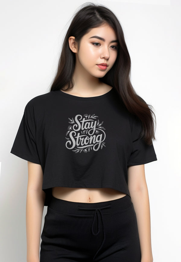 LTG13 Kaos Crop Oversize Navy Wanita OLC Instacool "stay strong" hitam