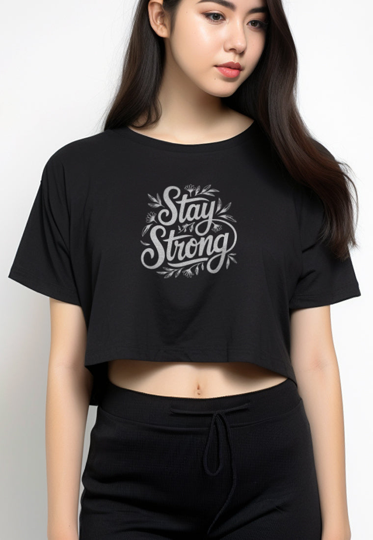 LTG13 Kaos Crop Oversize Navy Wanita OLC Instacool "stay strong" hitam