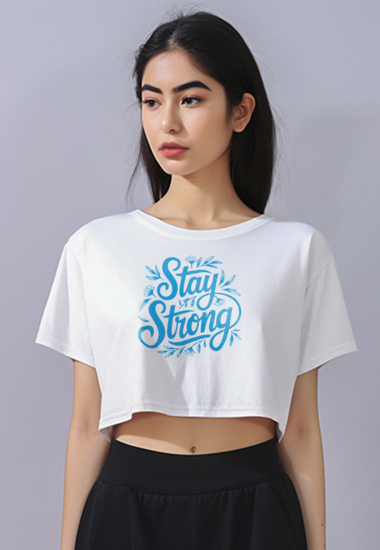 LTG14 Kaos Crop Oversize Navy Wanita OLC Instacool "stay strong" putih