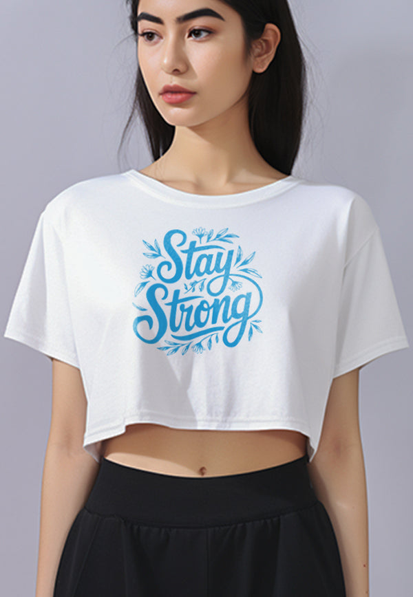 LTG14 Kaos Crop Oversize Navy Wanita OLC Instacool "stay strong" putih