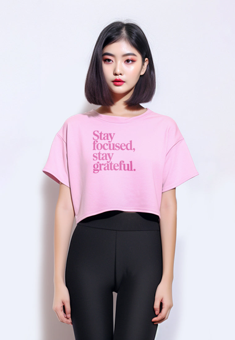 LTG16 Kaos Crop Oversize Navy Wanita OLC Instacool "stay focused" pink muda light