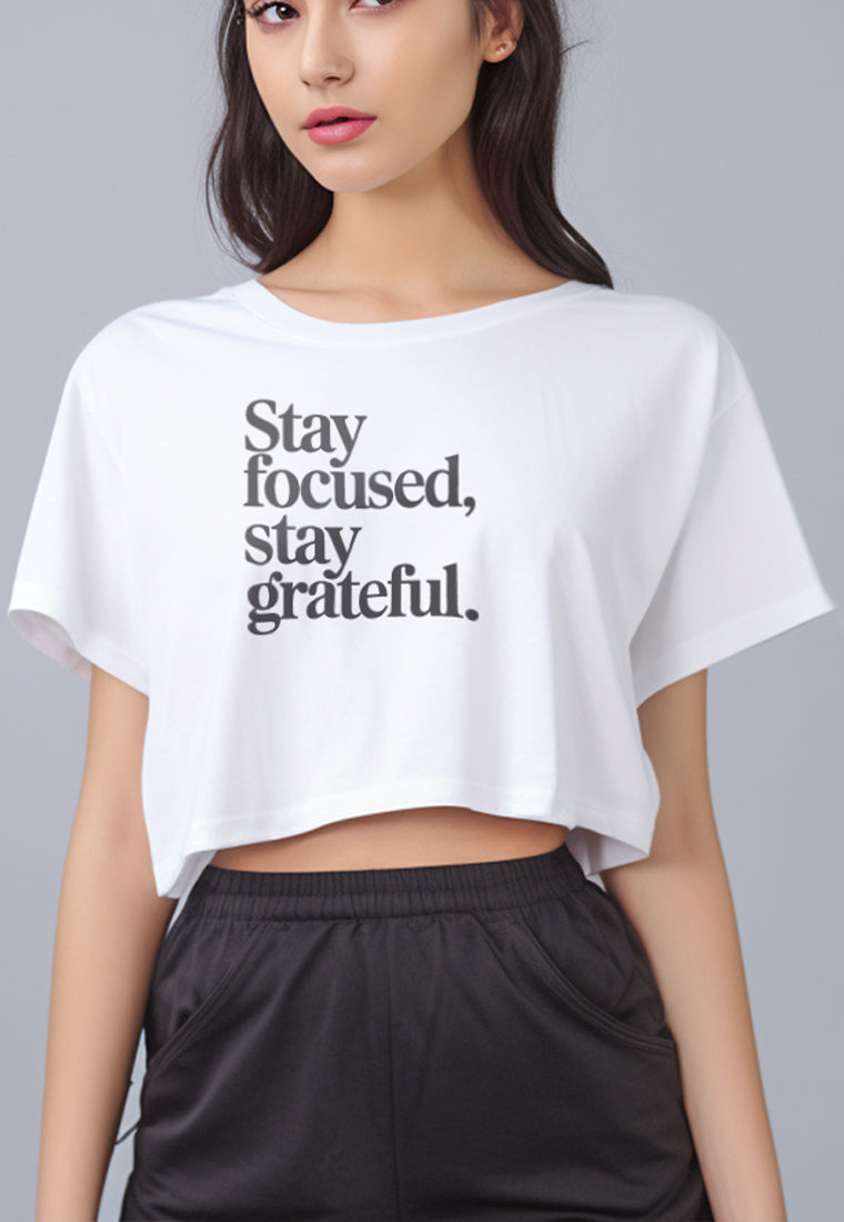 LTG17 Kaos Crop Oversize Navy Wanita OLC Instacool "stay focused" putih