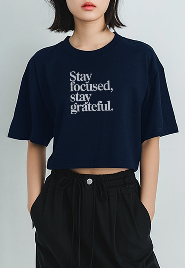 LTG18 Kaos Crop Oversize Navy Wanita OLC Instacool "stay focused" navy