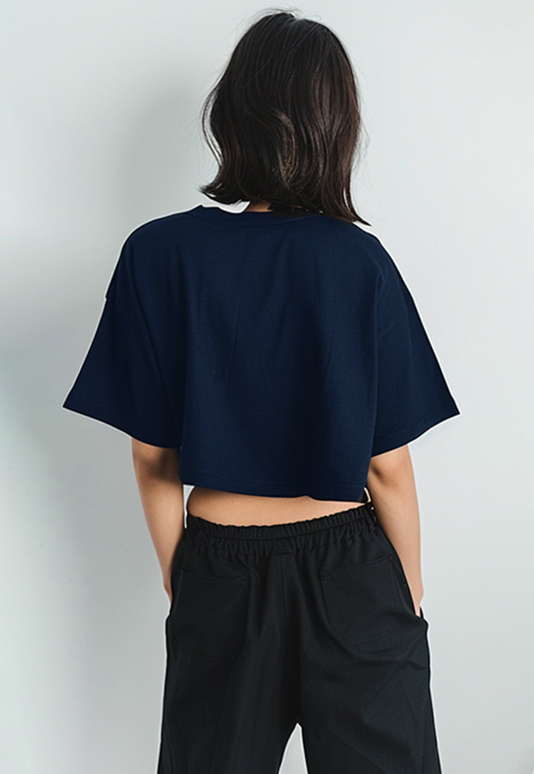 LTG18 Kaos Crop Oversize Navy Wanita OLC Instacool 