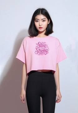 LTG20 Kaos Crop Oversize Navy Wanita OLC Instacool "stay strong" light pink