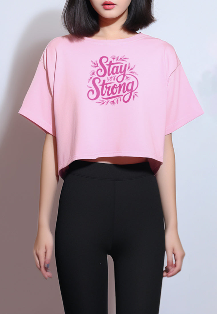 LTG20 Kaos Crop Oversize Navy Wanita OLC Instacool "stay strong" light pink