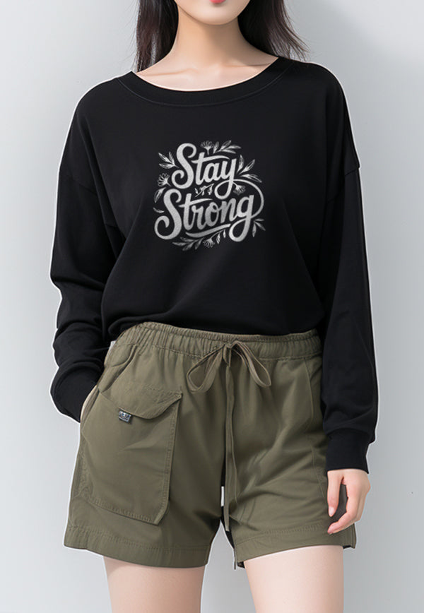 LTG21 Kaos Tangan Panjang Wanita "stay strong " instacool LV Hitam