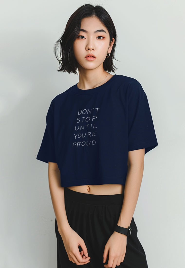 LTG22 Kaos Crop Oversize Navy Wanita OLC Instacool 