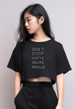 LTG23 Kaos Crop Oversize Navy Wanita OLC Instacool "dont stop " hitam