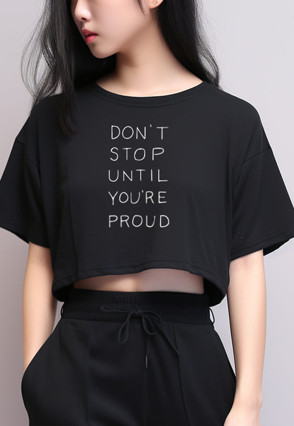 LTG23 Kaos Crop Oversize Navy Wanita OLC Instacool "dont stop " hitam