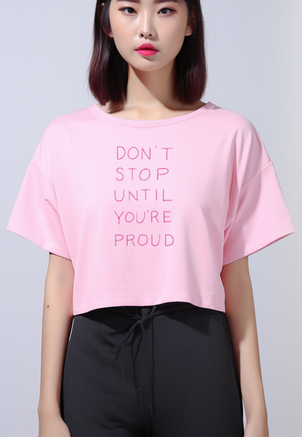 LTG24 Kaos Crop Oversize Navy Wanita OLC Instacool "dont stop " light pink