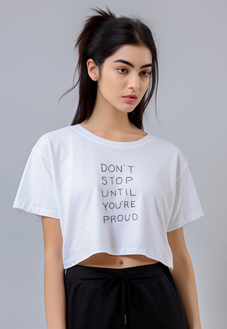 LTG25 Kaos Crop Oversize Navy Wanita OLC Instacool "dont stop " putih