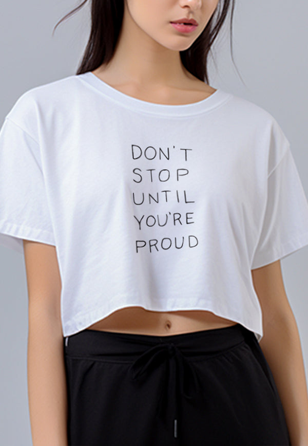 LTG25 Kaos Crop Oversize Navy Wanita OLC Instacool "dont stop " putih