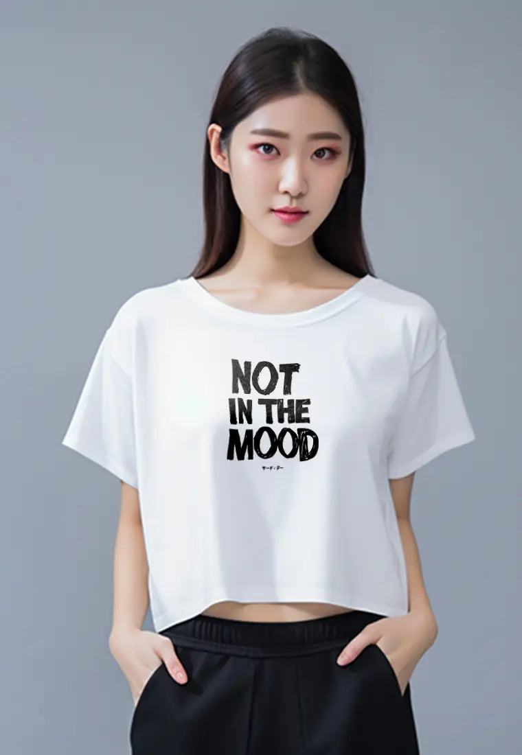 LTG27 Kaos Oversize Crop OLC Wanita "not in the mood" putih