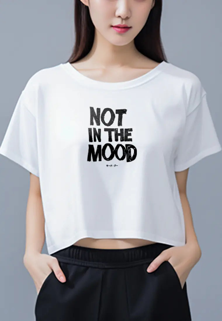 LTG27 Kaos Oversize Crop OLC Wanita "not in the mood" putih