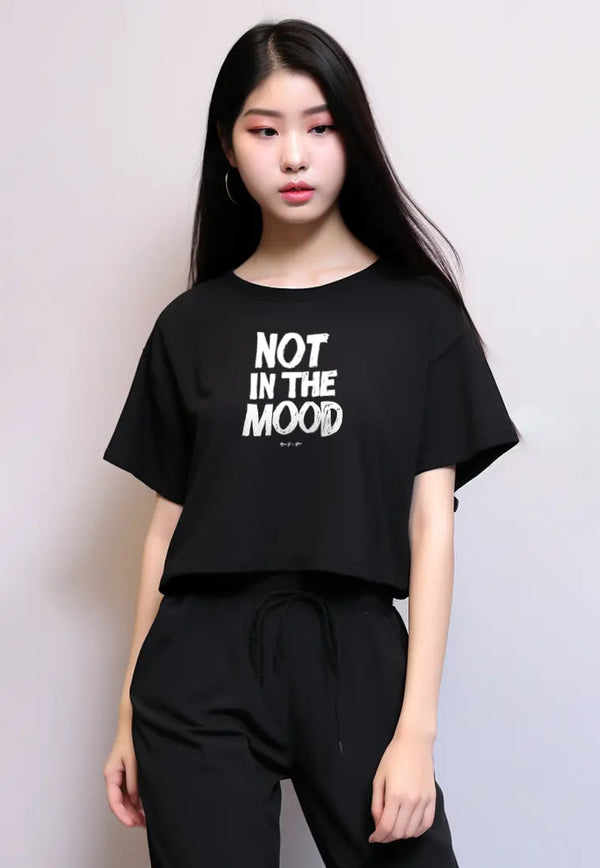 LTG28 Kaos Oversize Crop OLC Wanita instacool "not in the mood" hitam