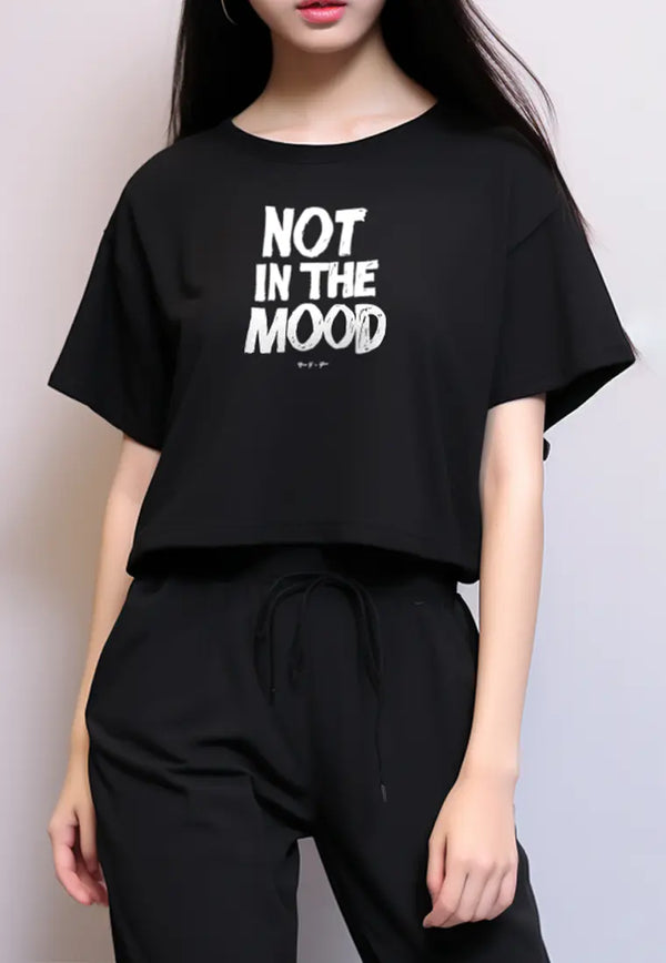 LTG28 Kaos Oversize Crop OLC Wanita instacool "not in the mood" hitam