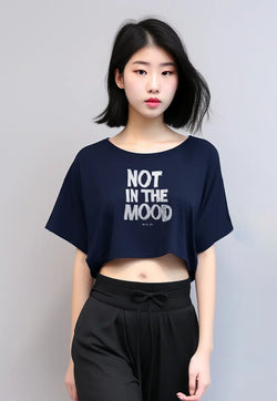 LTG29 Kaos Oversize Crop OLC Wanita instacool "not in the mood" navy