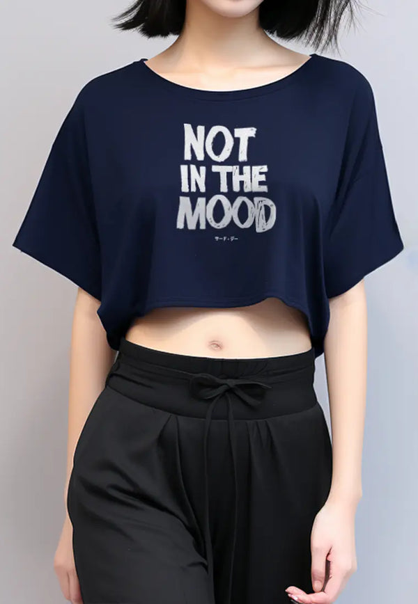 LTG29 Kaos Oversize Crop OLC Wanita instacool "not in the mood" navy