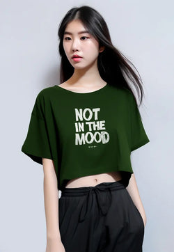 LTG30 Kaos Oversize Crop OLC Wanita instacool "not in the mood" green army